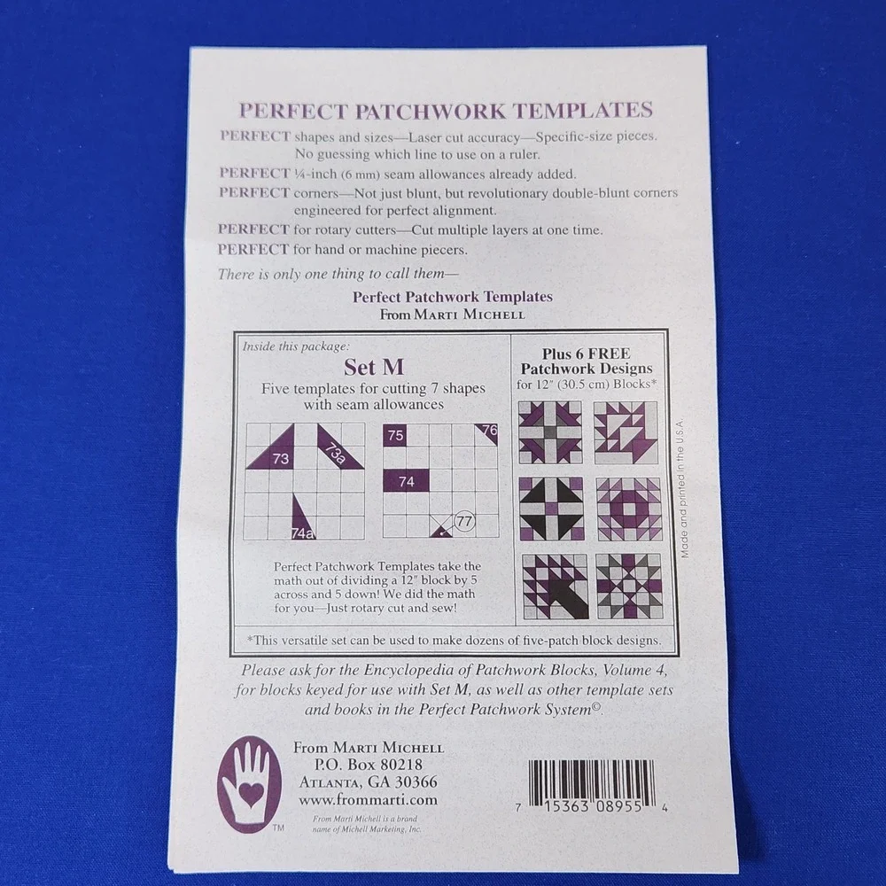 Marti Michell Perfect Patchwork Templates Set M  - 12 Inch Five-Patch Block 8955